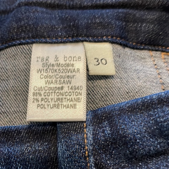 Rag &Bone Denny High Rise Skinny Cropped Dark Wash Ankle Jeans size 30 - Picture 7 of 9